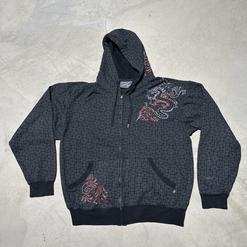 Sapphire Lounge Hoodie Jacket Skater Checkered Vintage Y2K Full Zip Mens Size L